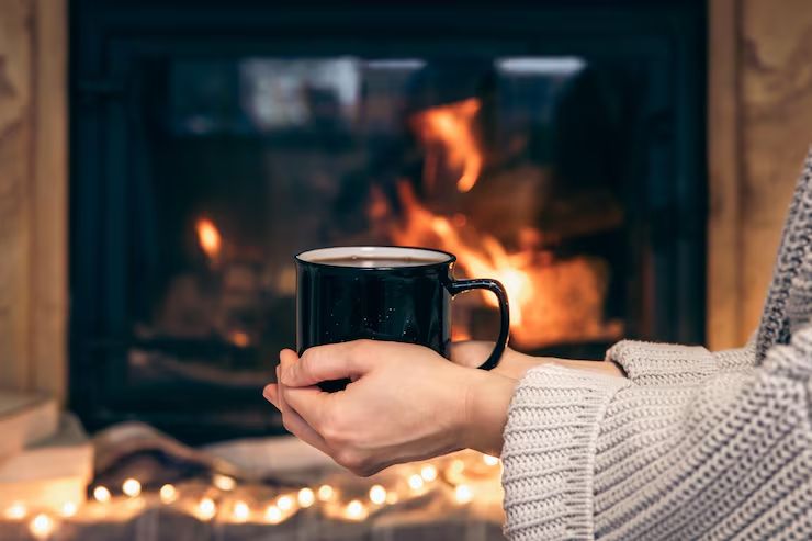 Cozy evening beside a working fireplace